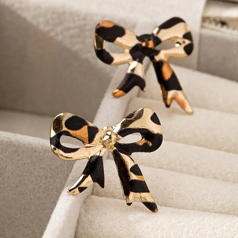 NEW Leopard bow earrings, leopard print jewelry, coquette bow, animal print
